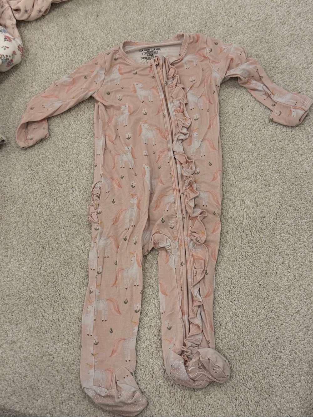 Caden Lane Pink Unicorn Ruffle Footie